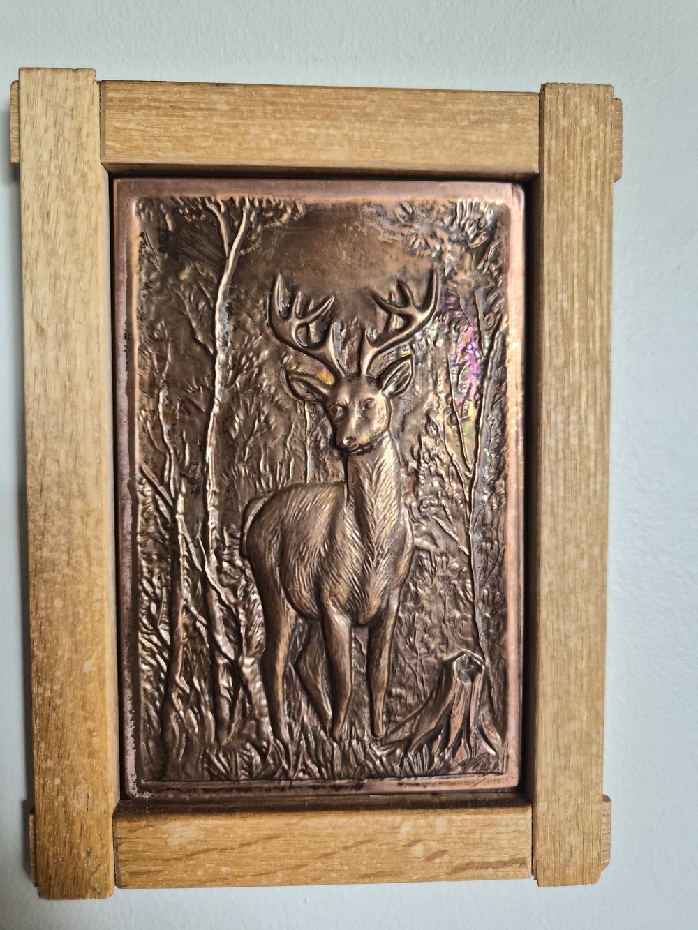 Copper Deer Relief Wall Art in Brown Wood Frame